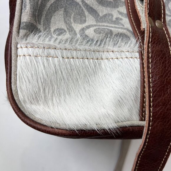 Myra bag Floral prints canvas hair-on leather weekender bag - Picture 7 of 14